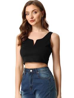 Allegra K Damen Ärmellos Kurz Sexy Oberteil V-Ausschnitt Seitlich Reißverschluss Lässig Tank Top Schwarz L von Allegra K