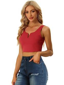 Allegra K Damen Ärmellos Kurz Sexy Oberteil V-Ausschnitt Seitlich Reißverschluss Lässig Tank Top rot XL von Allegra K