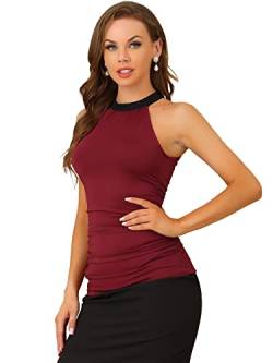 Allegra K Damen Ärmellos Neckholder Tierdruck Schlüsselloch Rücken Slim Fit Tank Top Bluse Weinrot L von Allegra K