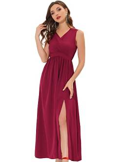 Allegra K Damen Ärmellos Tiefem V-Ausschnitt Cocktail Party Falten Geschlitzter Saum Maxikleid Kleid Burgund S von Allegra K