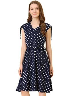 Allegra K Damen Ärmellos V Neck Rüschen Polka Dots Midikleid Kleid Dunkelblau M von Allegra K