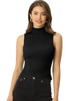 Allegra K Damen Ärmelloses Oberteil Stehkragen Pullover Passendes Strick Basic Tanktop Schwarz L von Allegra K