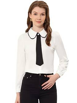 Allegra K Damen Arbeit Büro Krawatte Hals Langarm Button-Down Bubikragen Hemd Weiß XL von Allegra K