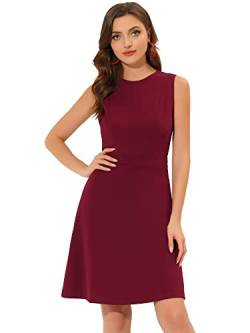 Allegra K Damen Arbeitskleid einfarbig ärmellos A-Linie Flare Kleider, burgunderfarben, 38 von Allegra K