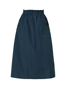Allegra K Damen Baumwolle Midirock Bauern Vintage Elastische Taille A-Linie Scrub Röcke mit Taschen, dunkelblau, Klein von Allegra K