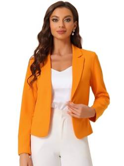 Allegra K Damen Blazer, Vorne Offen, Lange Ärmel, Business-Cardigan, Elegant Lässige Crop-Anzugjacke Orange L von Allegra K