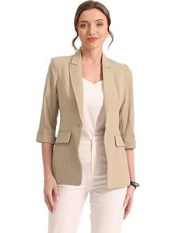 Allegra K Damen Blazer Gekerbtes Revers 3/4-Ärmel Formelle Anzug Cardigan Jacke Aprikose S von Allegra K