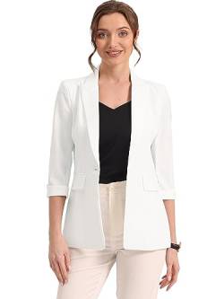 Allegra K Damen Blazer Gekerbtes Revers 3/4-Ärmel Formelle Anzug Cardigan Jacke Weiß XS von Allegra K
