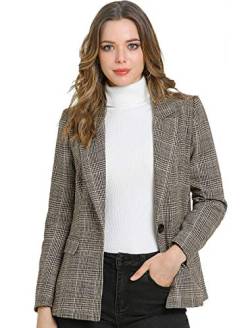 Allegra K Damen-Blazer-Jacke, kariert, mit einem Knopf, Hahnentrittmuster, Braun, S von Allegra K