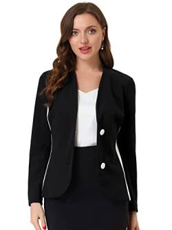 Allegra K Damen Blazer Langarm Knopfleiste Kontrastfarbe Elegant Arbeit Jacke Schwarz L von Allegra K