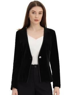 Allegra K Damen Blazer Samt Langarm Kragenlos Elegant Business Velvet Jacke Schwarz M von Allegra K