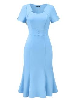 Allegra K Damen Bleistift Kleid, Business Elegant Cocktail Meerjungfrauen Etuikleid Hellblau XS von Allegra K
