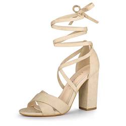 Allegra K Damen Blockabsatz Schnürsandalen Sandalen Beige 39 von Allegra K