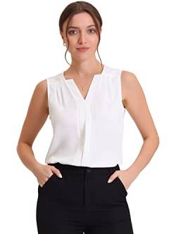 Allegra K Damen Bluse Ärmellos Chiffon V-Ausschnitt Tanktop Büro Arbeit Hemd Weiß XL von Allegra K