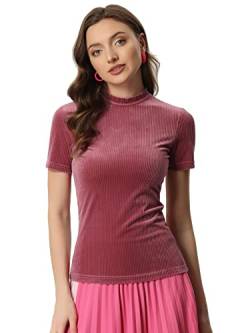 Allegra K Damen Bluse Kurzarm Samt T-Shirt Rundhalsausschnitt Lässig Oberteile Rosa XL von Allegra K