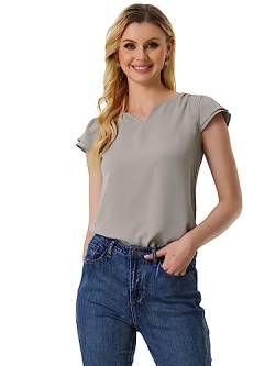 Allegra K Damen Bluse Kurzarm V-Ausschnitt T-Shirt Rüschen Einfarbig Elegant Top Oberteil Grau M von Allegra K