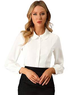 Allegra K Damen Bluse Langarm Bubikragen Knopfleiste Lang Oberteil Shirt Cremeweiß M von Allegra K