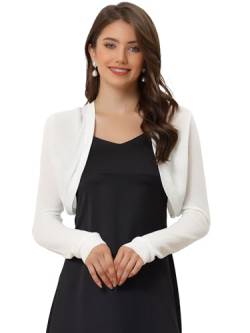 Allegra K Damen Bolero für Abendkleider Lässiger Strick Cardigan Langarm Vorne Offener Shrug Weiß L von Allegra K