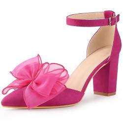 Allegra K Damen Bow-Knot Spitze Zehe Blockabsatz Pumps, Knallpink (Hot Pink), 39 EU von Allegra K