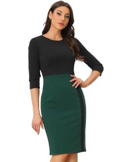 Allegra K Damen Business Kleid 3/4-Ärmel Rundhals Büro Etuikleid Elegant Bleistiftkleid Dunkel Grün S von Allegra K