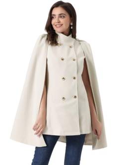 Allegra K Damen Cape Wintermantel Schlitzärmeln Stehkragen Zweireihiger Mantel Beige S von Allegra K