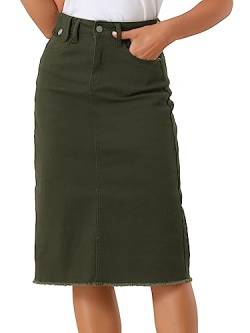 Allegra K Damen Casual Jeans Rock Hohe Taille Rückenschlitz Stretch Denim Röcke, Grün (Army Green), X-Groß von Allegra K