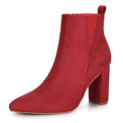 Allegra K Damen-Chelsea-Stiefel mit spitzem Zehenbereich, Reißverschluss und Blockabsatz Rot 36 von Allegra K