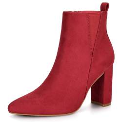Allegra K Damen-Chelsea-Stiefel mit spitzem Zehenbereich, Reißverschluss und Blockabsatz Rot 37 von Allegra K