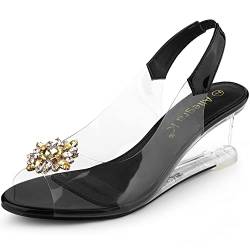 Allegra K Damen Clear Slingback Wedges Strass Transparent Peep Toe Heels, schwarz, 39 EU von Allegra K