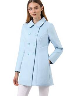 Allegra K Damen Coat Langarm Bubikragen Zweireiher Taschen Winter Trenchcoat Mantel Blau 3XL von Allegra K