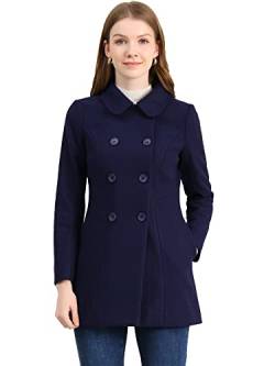 Allegra K Damen Coat Langarm Bubikragen Zweireiher Taschen Winter Trenchcoat Mantel Navy blau XL von Allegra K
