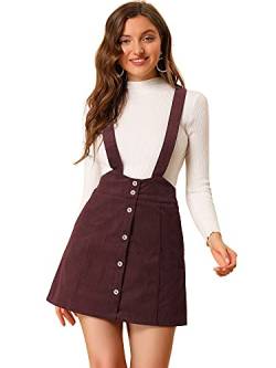 Allegra K Damen Cord Overall Kleid A-Linien Dekor Knopfleiste vorne Latzrock Weinrot S von Allegra K