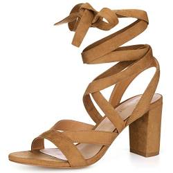 Allegra K Damen Crisscross Chunky Heel Schnürsandalen Braun 39 von Allegra K