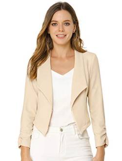 Allegra K Damen Crop Blazer Schal Revers Langarm Open Front Anzug Jacke, beige, 44 von Allegra K
