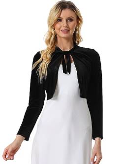 Allegra K Damen Crop Samt Shrug Langarm Binden Vorne Elegant Cocktail Velvet Bolero Schwarz S von Allegra K