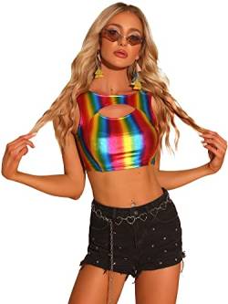 Allegra K Damen Crop Top Ärmellos Bauchfrei Party Clubwear Metallic Tank Top Oberteil Mehrfarbig M von Allegra K