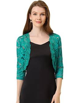 Allegra K Damen Elegant 3/4 Ärmel Sheer Floral Lace Shrug Top, jadegrün, Klein von Allegra K