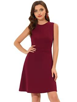 Allegra K Damen Elegant Kleid A Linie Rundhals Ausschnitt Sommerkleid Casual Minikleid Burgund L von Allegra K