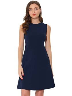 Allegra K Damen Elegant Kleid A Linie Rundhals Ausschnitt Sommerkleid Casual Minikleid Dunkelblau M von Allegra K