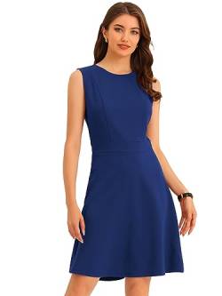 Allegra K Damen Elegant Kleid A Linie Rundhals Ausschnitt Sommerkleid Casual Minikleid Königsblau M von Allegra K