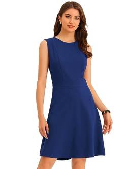 Allegra K Damen Elegant Kleid A Linie Rundhals Ausschnitt Sommerkleid Casual Minikleid Königsblau XL von Allegra K