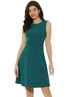 Allegra K Damen Elegant Kleid A Linie Rundhals Ausschnitt Sommerkleid Casual Minikleid Pfauengrün S von Allegra K