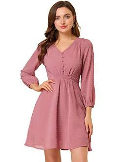 Allegra K Damen Elegant Kleider V-Ausschnitt Punktet Chiffon Panel Button Dots Langarm Minikleid Kleid Rosa-a XS von Allegra K