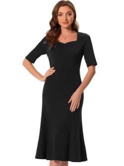 Allegra K Damen Elegantes Business Casual Fischschwanzkleid Schmale Kurzarm Etuikleider Schwarz L von Allegra K