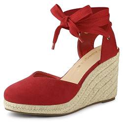 Allegra K Damen Espadrille Plateau Keilabsatz Schnürsandalen, Rot (rot), 37 EU von Allegra K