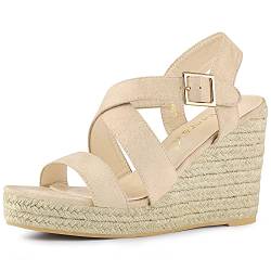 Allegra K Damen Espadrilles Plateau Slingback Wedges Sandalen Beige 36 von Allegra K