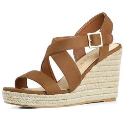 Allegra K Damen Espadrilles Plateau Slingback Wedges Sandalen Braun 38 von Allegra K