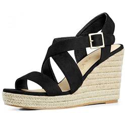 Allegra K Damen Espadrilles Plateau Slingback Wedges Sandalen Schwarz 39 von Allegra K