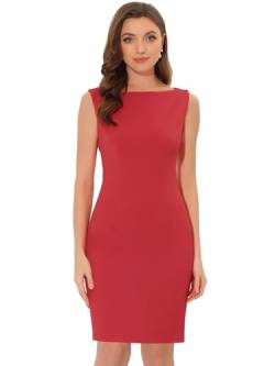 Allegra K Damen Etuikleid Ärmellos U-Boot Ausschnitt Lässig Elegant Bürokleid Kleid Rot XL von Allegra K