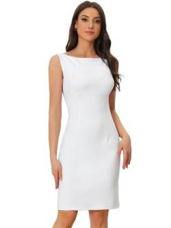 Allegra K Damen Etuikleid Ärmellos U-Boot Ausschnitt Lässig Elegant Bürokleid Kleid Weiß L von Allegra K